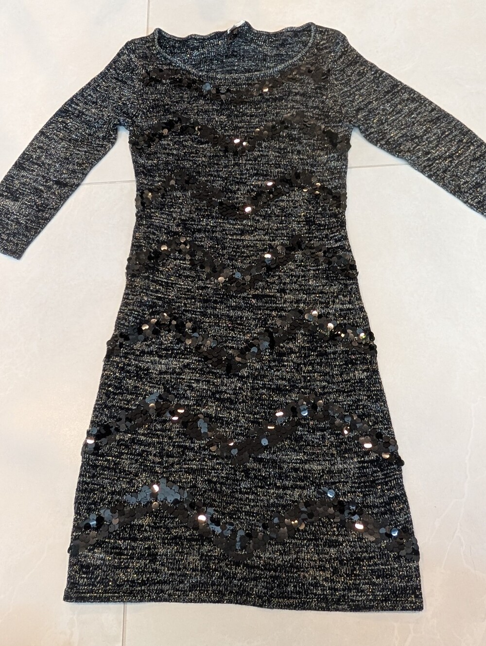 Dynamite Grey Sequin Chevron Bodycon Dress - Size Large